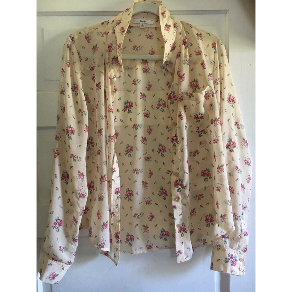 Tan blouse with roses